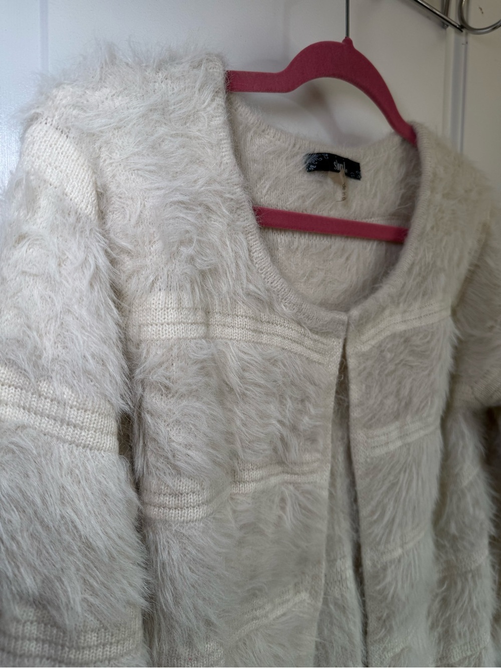 SALONI Cream Faux-Fur Open Front Teddy Jacket - Picture 6 of 6